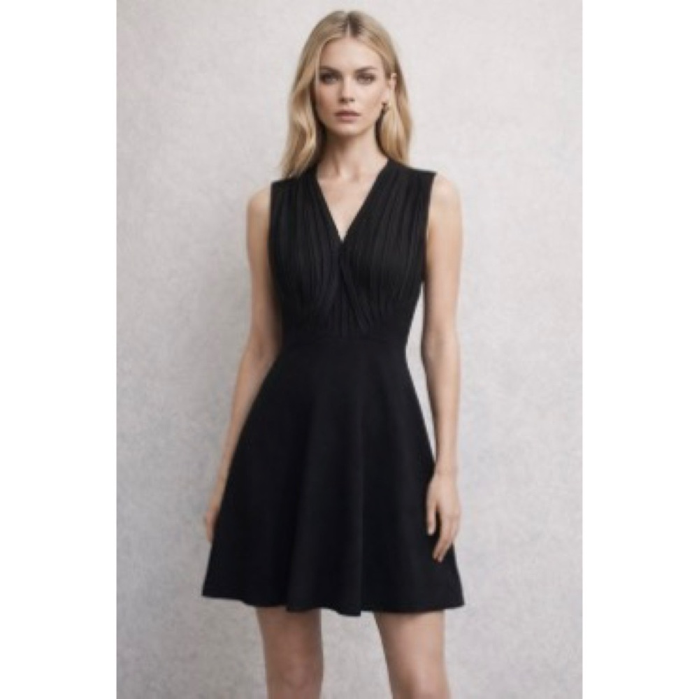 Victoria Victoria Beckham Pleated Top A-Line Elegant Black Sleeveless Dress S
